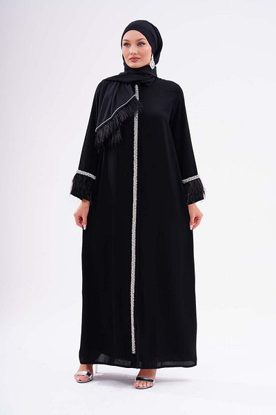 GÜLSEMALİ Dubai Silk Quality Luxury Ferace - Îmbrăcăminte exterioară Nursena Hijab, pentru ocazii speciale