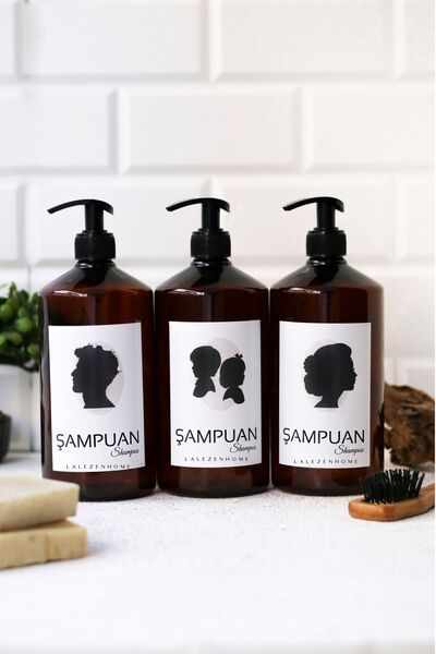 LALEZEN HOME مجموعة شامبو عائلي من البلاستيك الكهرماني سعة 1 لتر