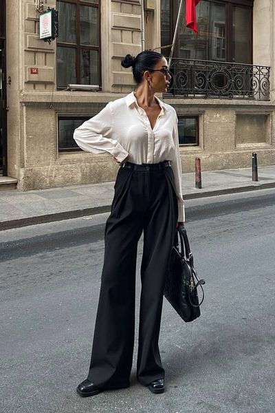 Ortaya Çık Black Palazzo Trousers - Leather Belt Detail