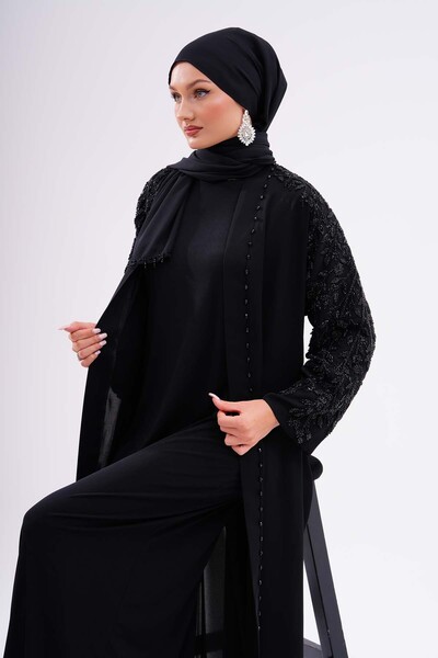 GÜLSEMALİ Kumaş Dubai İpeği Lüks Abaya Black Dantel Kaliteli Tesettür Dış Giyim Özel Günler İçin