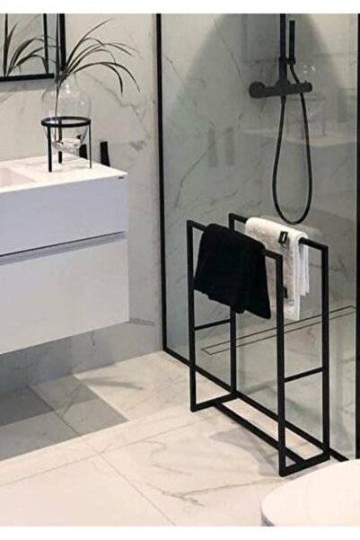 Özkalp Havluluk Metal Siyah Ayaklı Banyo Havluluk Askılık