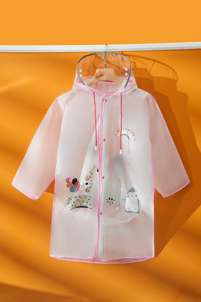 Mofy Baby Pink Eva Fabric Hooded Patterned Children's Raincoat Without Pockets with Snap Fasteners Children's Raincoat with Bag Protector