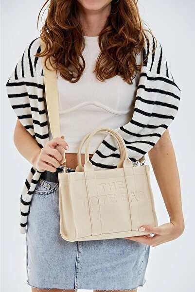 skyyouaccesories Kadın The Tote Bag Krem Suni Deri Fermuarlı Minimal El Kol V...