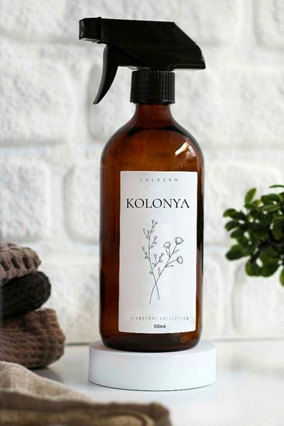 LALEZEN HOME Flacon de sticlă chihlimbar cu etichetă de colonie cu flori 500 ml