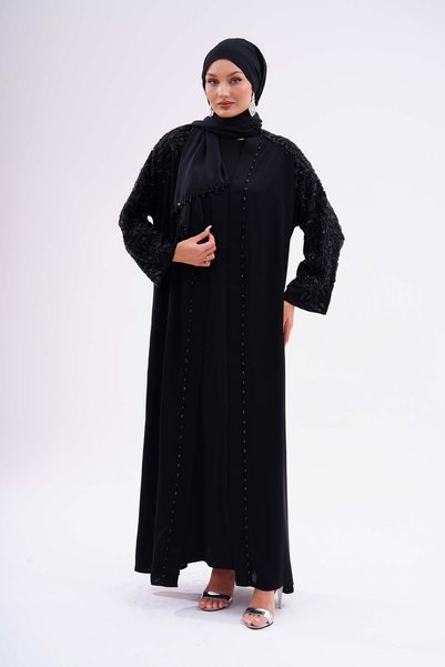 GÜLSEMALİ Fabric Dubai Silk Luxury Abaya Black Lace Quality Islamic Clothing for Special Occasions