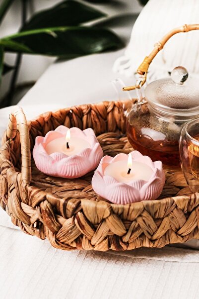 LALEZEN HOME 2 Adet Pembe Gül Model Mumlu Mumluk