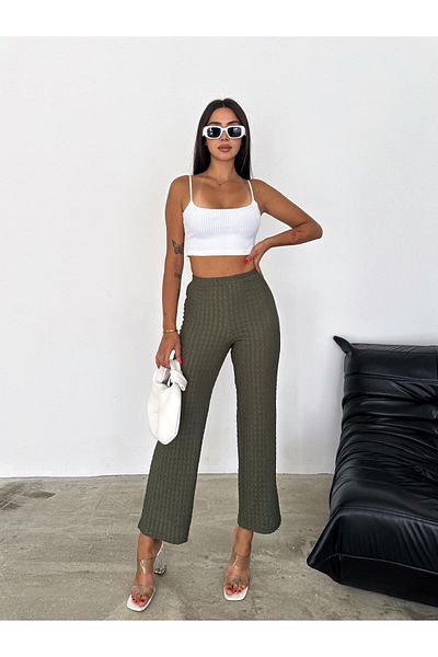Noa Noa Muslin Fabric Embossed Patterned Waist Elastic Trousers