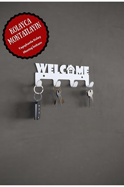 alfams by fmsa Welcome Hoşgeldiniz Yazılı Metal Anahtar Askısı Metal Anahtarl...