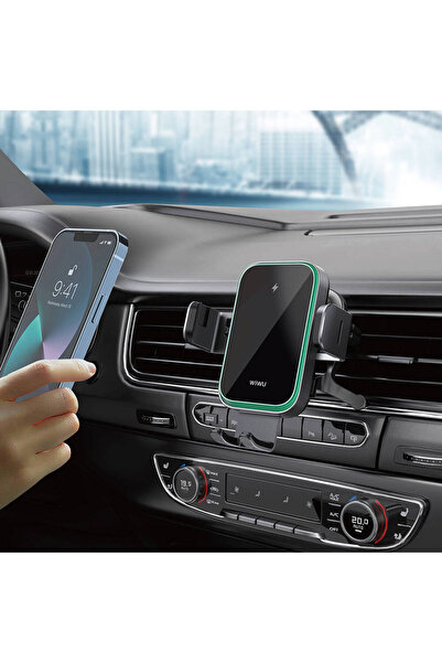 WIWU Kablosuz Şarj Özellikli Araç İçi Telefon Tutucu Wiwu CH-313 Uzayabilen Vantuzlu Siyah