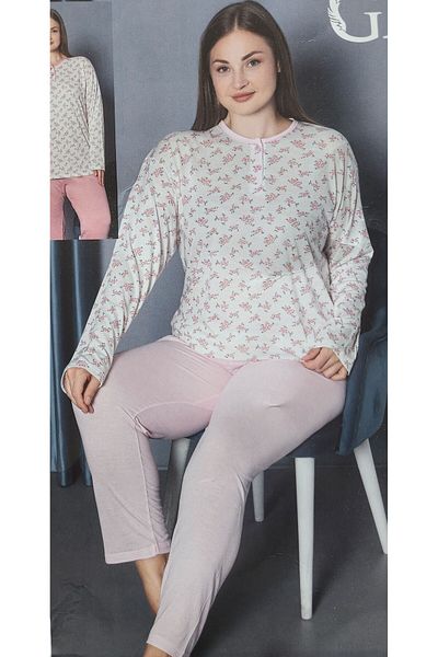 Glisa Battal Size Floral Patterned Long Sleeve Mother's Pajamas Set - 4525