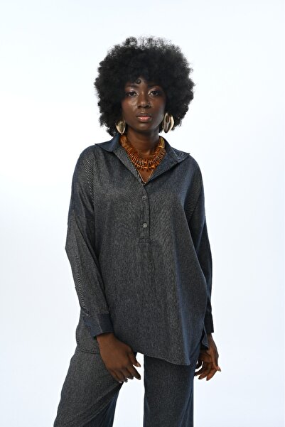 Orfeo Negro Однотонна oversize сорочка для жінок - з деталізованим коміром