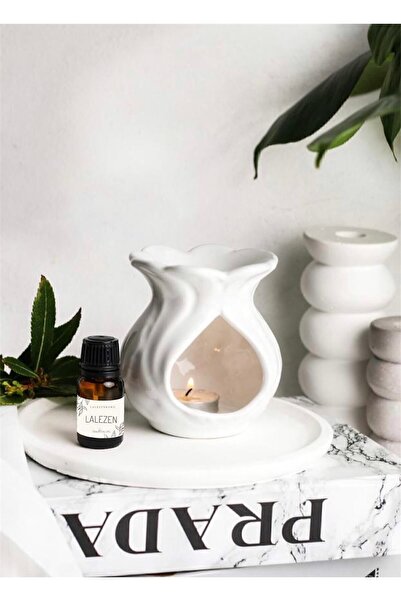 LALEZEN HOME Beyaz Seramik Buhurdanlık (esans Hediyeli)