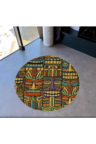 Rugs Modern Halı أقنعة عرقية متعددة الألوان منقوشة بقاعدة منسوجة مستديرة سجاد...