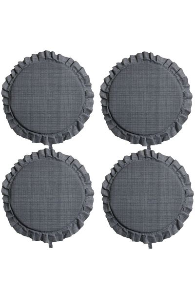 AKSEL 4-Piece Ruffled Round Gray Sponge Stool Cushion