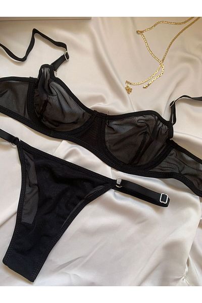 ROZENİN LINGERIE Δώρο Πρωτοχρονιάς Μαύρο Underwire Κοστούμι σουτιέν από τούλι χωρίς κύπελλο (ΣΟΥΤΙΕΝ-ΤΑΝΓΚΟ)