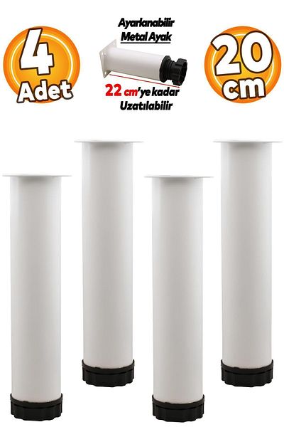 Badem10 Mobilier reglabil Canapea Consolă Fotoliu Suport metalic Riser Picior alb 20 Cm 4 buc