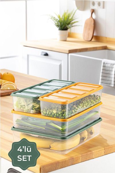 Vienev 4-Piece Orange-Green Bella Refrigerator Organizer - 3.5 1.65 Liter 4 Pieces Plastic
