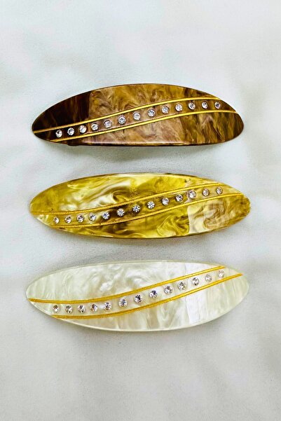 PETEK AKSESUAR 3 ADET BÜYÜK KEMİK TAŞLI OTOMATİK KLİPSLİ SAÇ TOKASI