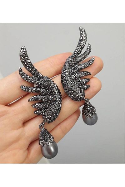 PETEK AKSESUAR Full Stone Wing Earrings