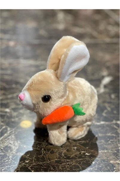 Retoys Pilli Sesli Zıp Zıp Yürüyen Havuçlu Tavşan Peluş Oyuncak 15cm