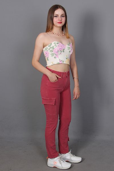 twingold High Waist Lycra Cargo Jeans - Dried Rose