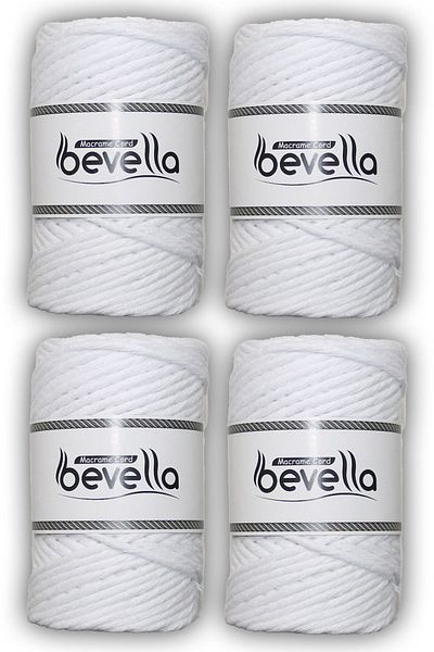 Bevella Macrame Cord Scanable Single Twist Macrame Thread 3 mm White 1 Kilogram 4 Pieces 250 Gr