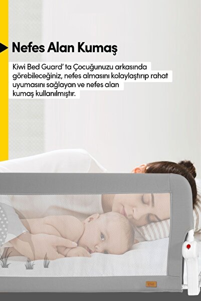 Kiwi Çocuk Yatak Koruyucu Bariyeri ve Yatak Korkuluğu, Ekstra Dolgulu Kumaş Bed Guard