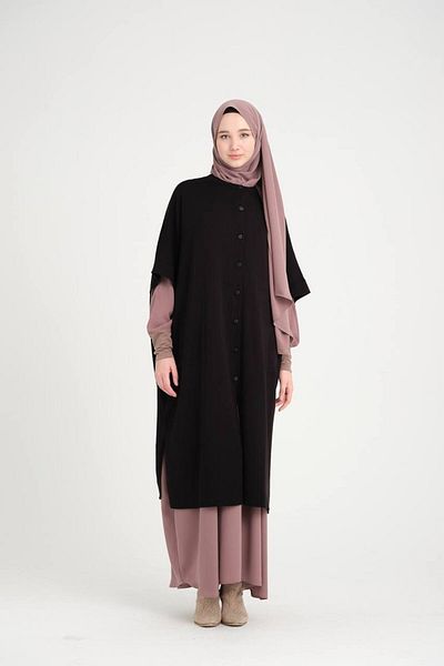 VALENS BOUTİQUE Mercerized Poncho με κουμπωτό κλείσιμο χιτζάμπ Poncho χωρίς κουκούλα