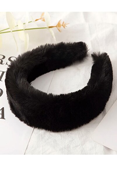 PETEK AKSESUAR Peluş Tüylü Taç Saç Bandı Siyah