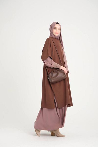 VALENS BOUTİQUE Mercerized Poncho με κουμπωτό κλείσιμο χιτζάμπ Poncho χωρίς κουκούλα