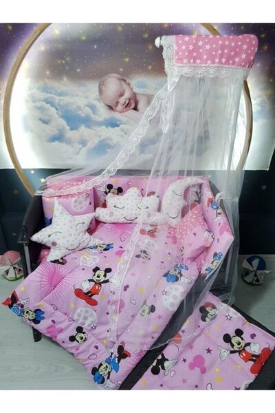 bebek_iklimi 70x110 Bebek Uyku Seti Cibinlikli Mıckey Desen Park Beşiklere Uy...