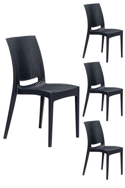 SANDALİE 4 Adet Rattan Antrasit Sandalye / Balkon-bahçe-teras