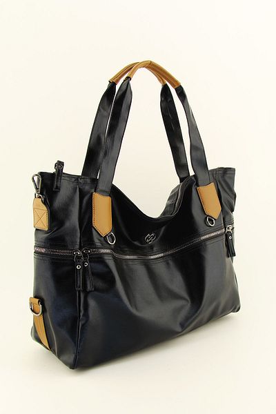 HNB Black Washed Leather Casual Tote Women's Bag