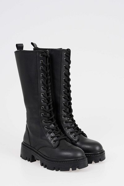 CZ London Women's Lace Up Knee Length Thick Toe Sole Boots