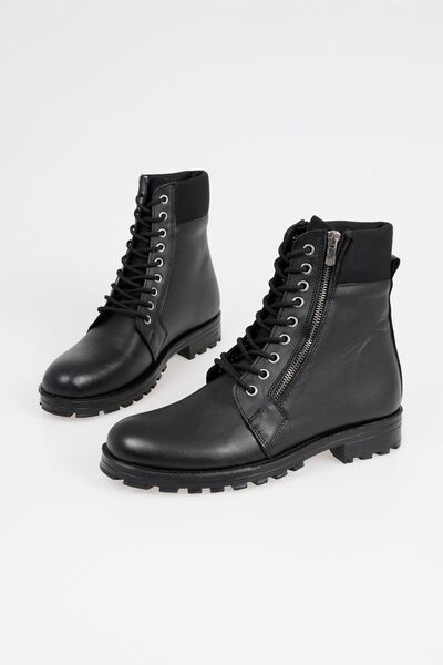 CZ London Ανδρικές μπότες με κορδόνια από γνήσιο δέρμα με χειμερινά παπούτσια με λεπτομέρεια με φερμουάρ μπροστά