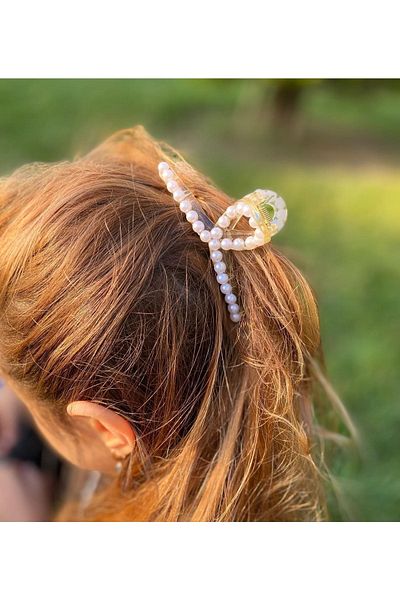QUEEN AKSESUAR New Twist Knot Model Transparent Pearl Row Women's Children's Buckle Large Buckle with Latch Clip