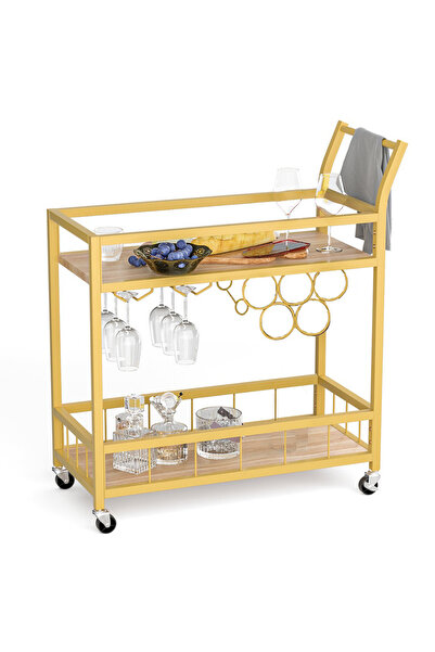 Hitit Dekorasyon Remi Gold Metal Servis Arabası