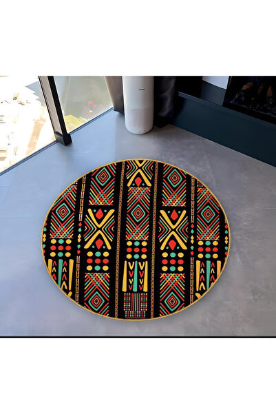 Rugs Modern Halı Multicolored Ethnic Motif Patterned Round Woven Base Vintage...