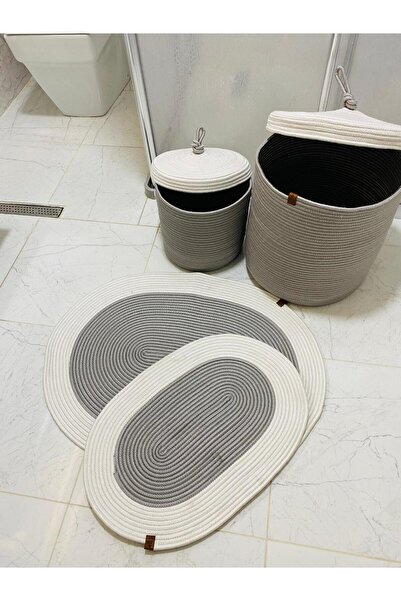 ModaCardin Σετ 4 Πατάκια Μπάνιου από Γιούτα και Ψάθινο - Σκανδιναβικό Πατάκι Μποέμικο