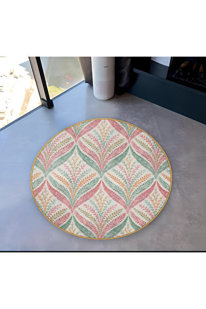Rugs Modern Halı Light Tone Colored Floral Flower Patterned Round Woven Base ...