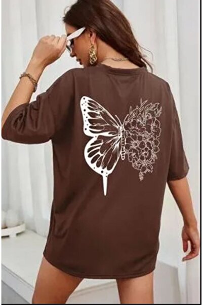KOZİA OUTDOORS Tricou oversize cu decolteu rotund cu imprimeu fluture pe spate