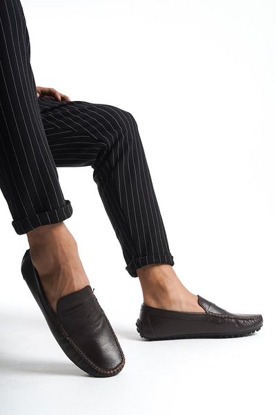 CZ London Genuine Leather Men's Serrated Sole Loafer Shoes with Stripe Detail