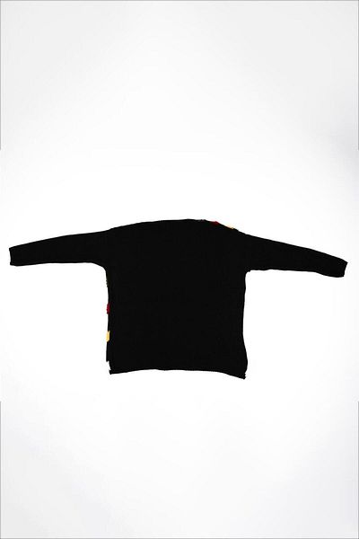 Adisia Pulover de damă negru cu decolteu, verde, roșu, galben cu dungi