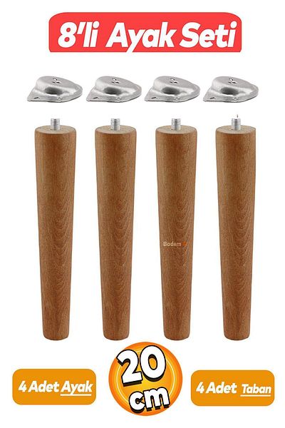 Badem10 Unitate Consolă Puf Scaun Mobilier din lemn Picior M8 Bolt 20 Cm Picioare Aparatură de conectare Set de 8