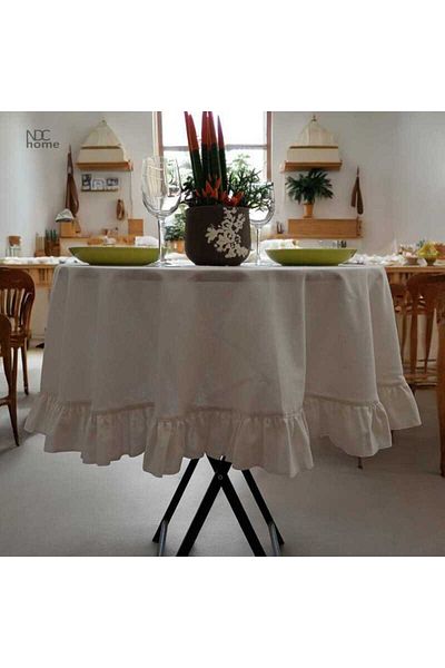 NDC HOME Λινά Κρέμα Ακατέργαστο Στρογγυλό Τραπεζομάντιλο - ΦΙΛΙΚΟ