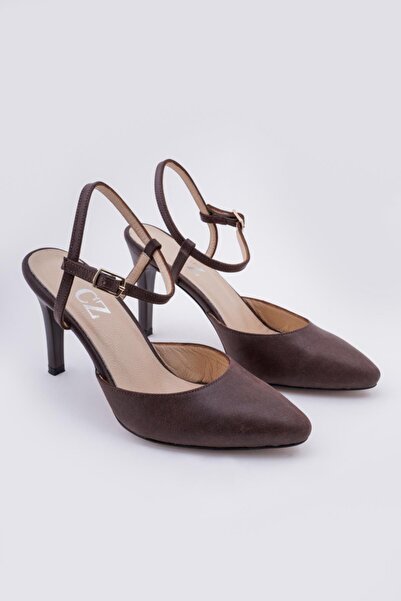 CZ London Genuine Leather Women's Heeled Shoes with Ankle Strap