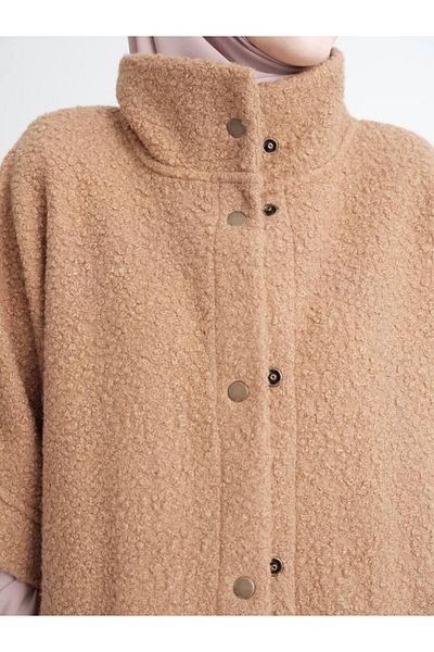 VALENS BOUTİQUE Γυναικείο Hijab Poncho με αποσπώμενη κουκούλα Curly Cashew Winter Poncho