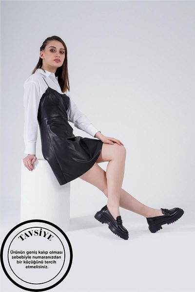 CZ London Genuine Leather Women's Thick Sole Serrated Loafer Casual Shoes