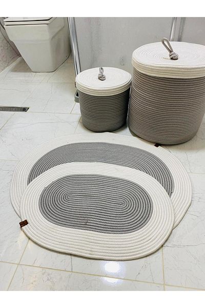 ModaCardin Σετ 4 Πατάκια Μπάνιου από Γιούτα και Ψάθινο - Σκανδιναβικό Πατάκι Μποέμικο