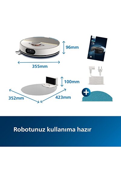 Philips HOMERUN Aqua Islak ve Kuru 7000 Serisi Temizlik Robotu,Pil,5000 Pa Emiş Gücü,LiDAR, EPA11 Filtre